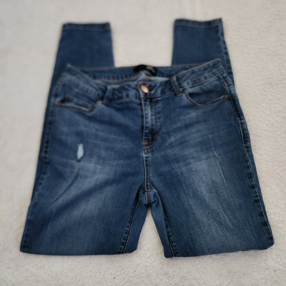 1822 Denim Womens Mid Rise Distressed Skinny Jeans Medium Wash Blue Size 10/30